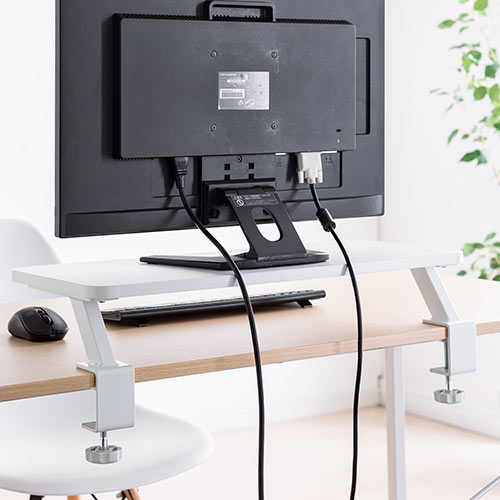 モニター台（机上台・ホワイト・クランプ式・幅60cm・木製）