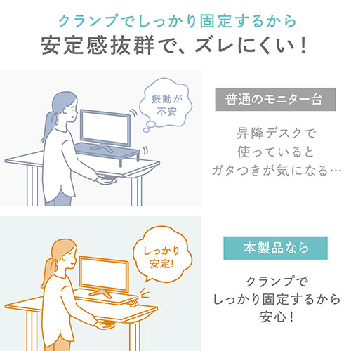 モニター台（机上台・ホワイト・クランプ式・幅60cm・木製）