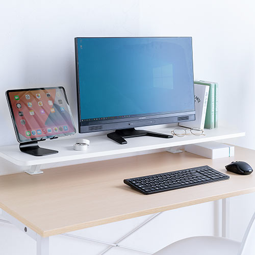 【アウトレット】モニター台（机上ラック・卓上・幅100cm・ロング・奥行26cm・白・木製・クランプ・ノートパソコン・プリンタ・キーボード収納・おしゃれ） サンワサプライ MR183W