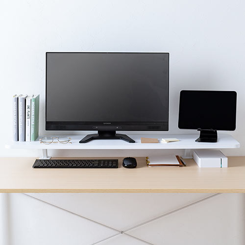 【アウトレット】モニター台（机上ラック・卓上・幅100cm・ロング・奥行26cm・白・木製・クランプ・ノートパソコン・プリンタ・キーボード収納・おしゃれ） サンワサプライ MR183W