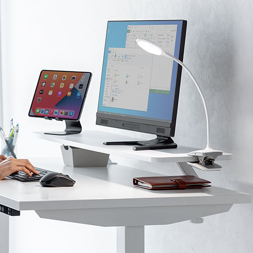 【アウトレット】モニター台（机上ラック・卓上・幅100cm・ロング・奥行26cm・白・木製・クランプ・ノートパソコン・プリンタ・キーボード収納・おしゃれ） サンワサプライ MR183W