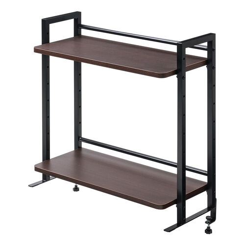 机上ラック（幅60cm・クランプ式・ 2段・ハイタイプ シェルフ・モニター台・机上台・ブラウン）