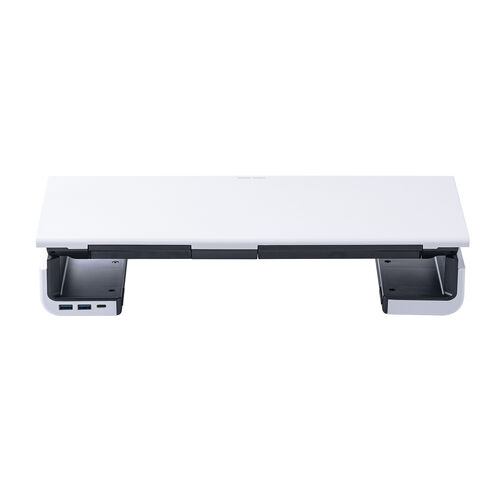 モニター台（USB・USB-C・引き出し付・幅3段階調整対応・机上・白） MR189BW　サンワサプライ