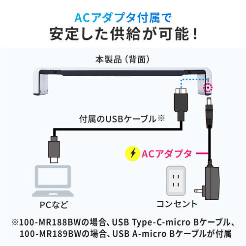 モニター台（USB・USB-C・引き出し付・幅3段階調整対応・机上・白） MR189BW　サンワサプライ