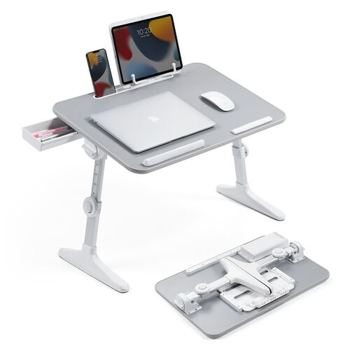 折りたたみデスク（ノートパソコンデスク・高さ調整・角度調整・グレー・幅60cm）