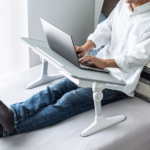 折りたたみデスク（ノートパソコンデスク・高さ調整・角度調整・グレー・幅60cm）