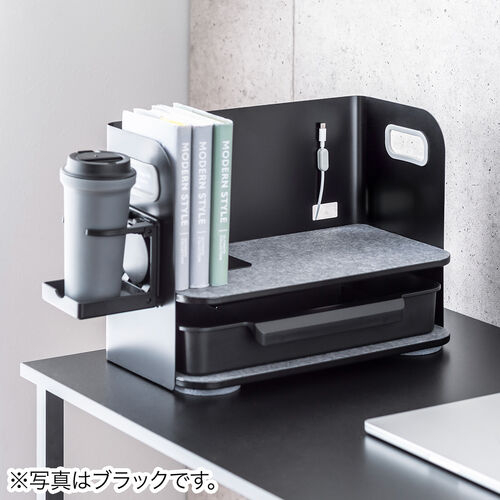 デスク収納ボックス（デスク上置棚・机上収納ボックス・机上台・デスクオーガナイザー・整理整頓・小物収納・卓上収納・A4収納・本・文房具・組み立て不要・ホワイト）