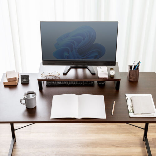 モニター台（幅60cm・奥行き25cm・モニター下収納・木製・机上台・ダークブラウン）
