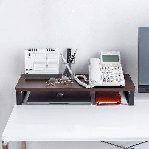 モニター台（幅60cm・奥行き25cm・モニター下収納・木製・机上台・ダークブラウン）