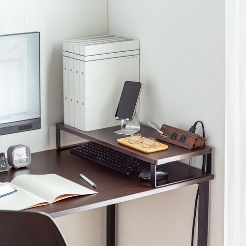 モニター台（幅60cm・奥行き25cm・モニター下収納・木製・机上台・ダークブラウン）