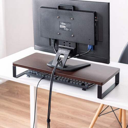 モニター台（幅60cm・奥行き25cm・モニター下収納・木製・机上台・ダークブラウン）