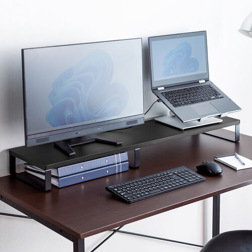 モニター台（机上台・幅100cm・モニター下収納・木製・ブラック）