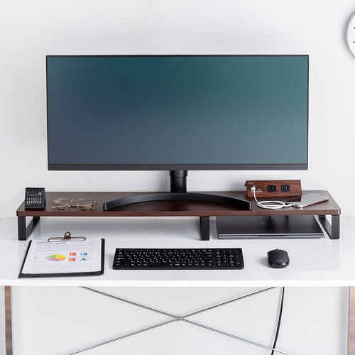 モニター台（幅100cm・奥行き25cm・モニター下収納・木製・机上台・ダークブラウン）