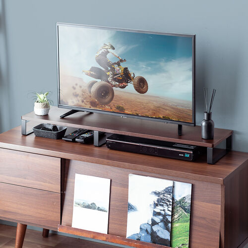 モニター台（幅100cm・奥行き25cm・モニター下収納・木製・机上台・ダークブラウン）