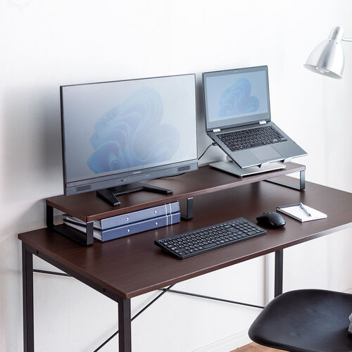 モニター台（幅100cm・奥行き25cm・モニター下収納・木製・机上台・ダークブラウン）