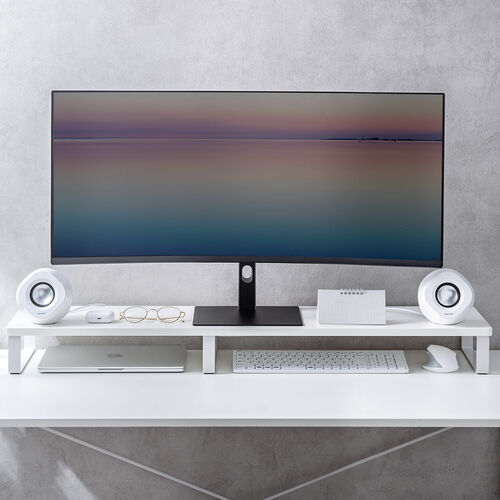 モニター台（机上台・幅100cm・モニター下収納・木製・ホワイト）