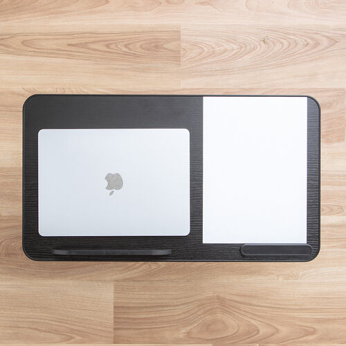 折りたたみデスク（折りたたみテーブル・幅60cm・高さ調整・角度調整対応・組み立て不要・ラップデスク・ローテーブル・木目調・ブラック）