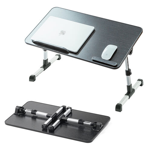 折りたたみデスク（折りたたみテーブル・幅60cm・高さ調整・角度調整対応・組み立て不要・ラップデスク・ローテーブル・木目調・ブラック）