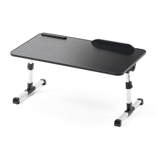 折りたたみデスク（折りたたみテーブル・幅60cm・高さ調整・角度調整対応・組み立て不要・ラップデスク・ローテーブル・木目調・ブラック）