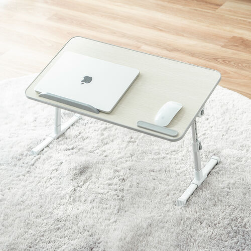 折りたたみデスク（折りたたみテーブル・幅60cm・高さ調整・角度調整対応・組み立て不要・ラップデスク・ローテーブル・木目調・ホワイト）