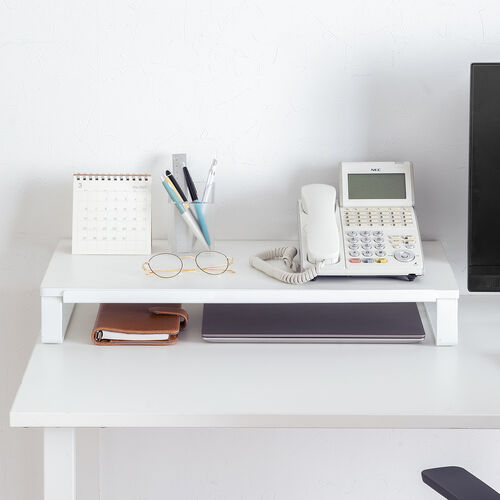 モニター台 スマホスタンド付き（幅60cm・奥行き30cm・木製・大型モニター対応・モニター下収納・机上台・ホワイト）