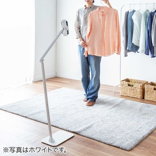 タブレット用フロアスタンド（アーム式・iPad・4～13インチ対応・角度・高さ・360度回転調整可能・ 床置設置・サイネージ・ベッドサイド・ブラック）