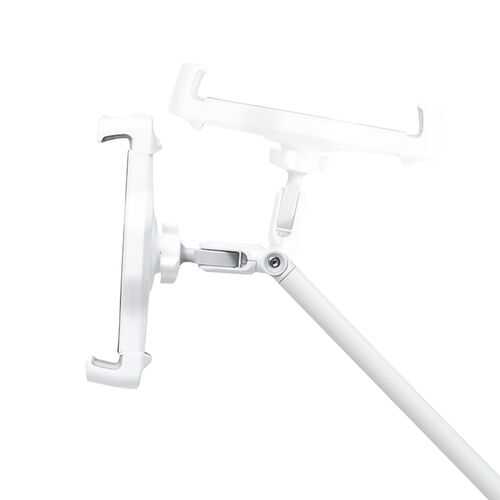 タブレット用フロアスタンド（アーム式・iPad・4～13インチ対応・角度・高さ・360度回転調整可能・ 床置設置・サイネージ・ベッドサイド・ホワイト）