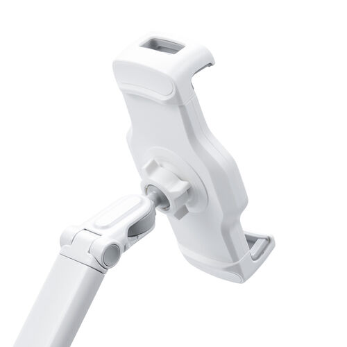 タブレット用フロアスタンド（アーム式・iPad・4～13インチ対応・角度・高さ・360度回転調整可能・ 床置設置・サイネージ・ベッドサイド・ホワイト）