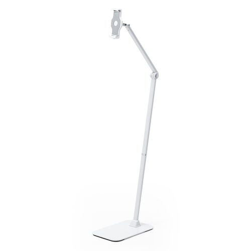 タブレット用フロアスタンド（アーム式・iPad・4～13インチ対応・角度・高さ・360度回転調整可能・ 床置設置・サイネージ・ベッドサイド・ホワイト）