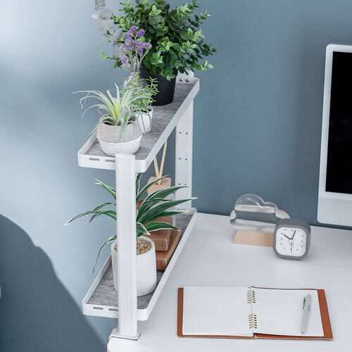 小物トレー（2段・クランプ取付け・デスクトップシェルフ・小物収納・整理整頓・デスクサイド・ガーデンラック・机上台・幅48×奥行き12.6×高さ37cm・スチール製）