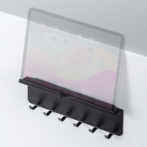 iPad タブレット マグネットホルダー（冷蔵庫・フック・壁面スタンド・ブラック）