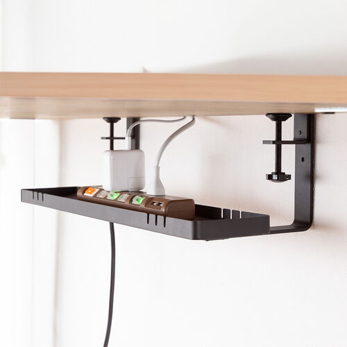 小物トレー（クランプ取り付け・モニター下収納・ケーブルガイド付き・机上台・机下収納・タップ収納・スチール製）