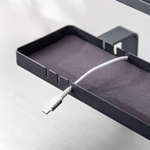 小物トレー（クランプ取り付け・モニター下収納・ケーブルガイド付き・机上台・机下収納・タップ収納・スチール製）