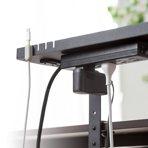 小物トレー（クランプ取り付け・モニター下収納・ケーブルガイド付き・机上台・机下収納・タップ収納・スチール製）