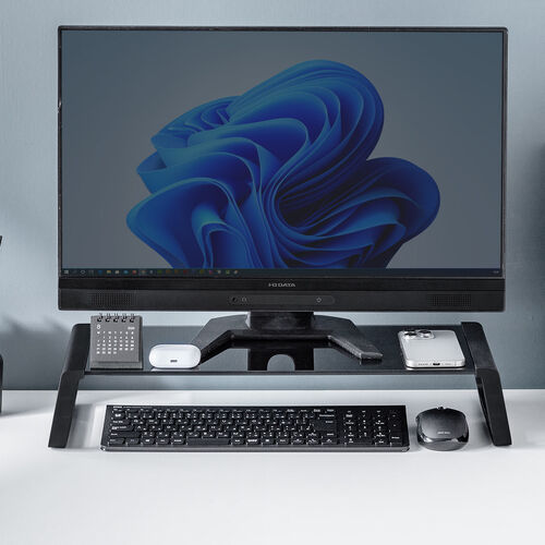 モニター台（机上台・幅54.7cm・強化ガラス・耐荷重10kg・モニター下収納・ブラック）