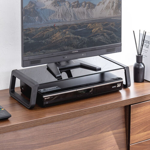 モニター台（机上台・幅54.7cm・強化ガラス・耐荷重10kg・モニター下収納・ブラック）