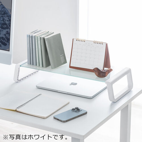 モニター台（机上台・幅54.7cm・強化ガラス・耐荷重10kg・モニター下収納・ブラック）