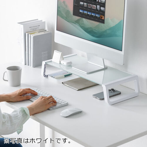 モニター台（机上台・幅54.7cm・強化ガラス・耐荷重10kg・モニター下収納・ブラック）