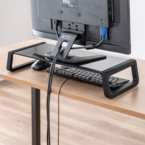 モニター台（机上台・幅54.7cm・強化ガラス・耐荷重10kg・モニター下収納・ブラック）