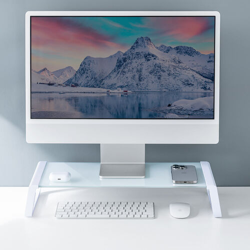 モニター台（机上台・幅54.7cm・強化ガラス・耐荷重10kg・モニター下収納・ホワイト）