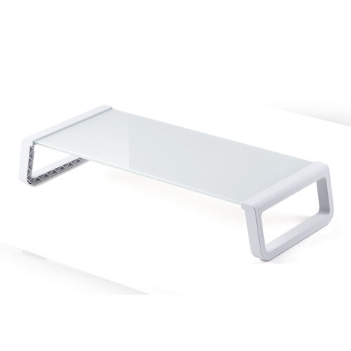 モニター台（机上台・幅54.7cm・強化ガラス・耐荷重10kg・モニター下収納・ホワイト）