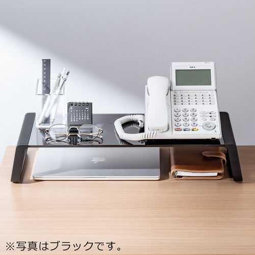 モニター台（机上台・幅54.7cm・強化ガラス・耐荷重10kg・モニター下収納・ホワイト）