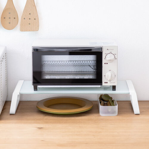 モニター台（机上台・幅54.7cm・強化ガラス・耐荷重10kg・モニター下収納・ホワイト）