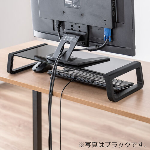 モニター台（机上台・幅54.7cm・強化ガラス・耐荷重10kg・モニター下収納・ホワイト）