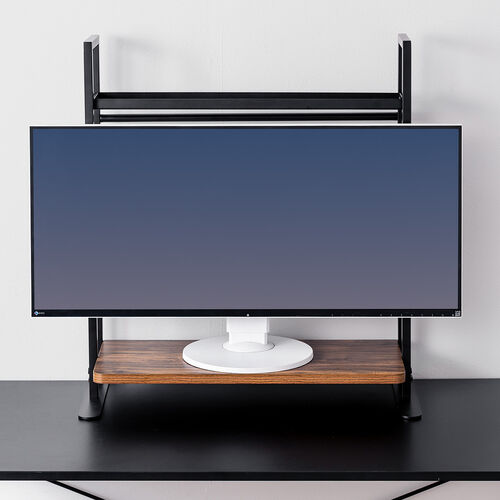 デスク上収納ラック（机上台・幅62.5cm・クランプ式・2段・ハイタイプ・シェルフ・机上ラック・モニター台・モニター裏収納・木目調・ダークブラウン）