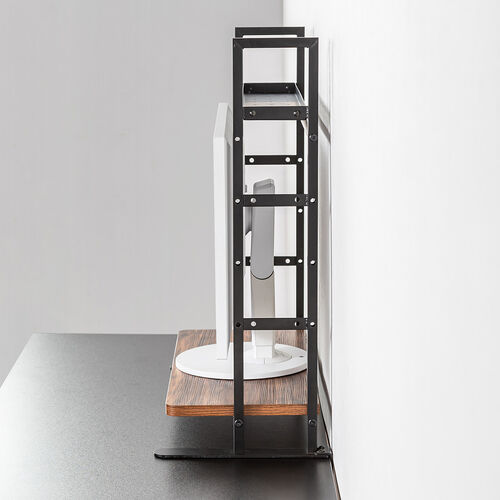 デスク上収納ラック（机上台・幅62.5cm・クランプ式・2段・ハイタイプ・シェルフ・机上ラック・モニター台・モニター裏収納・木目調・ダークブラウン）