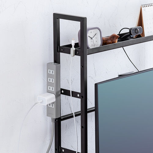 デスク上収納ラック（机上台・幅62.5cm・クランプ式・2段・ハイタイプ・シェルフ・机上ラック・モニター台・モニター裏収納・木目調・ダークブラウン）