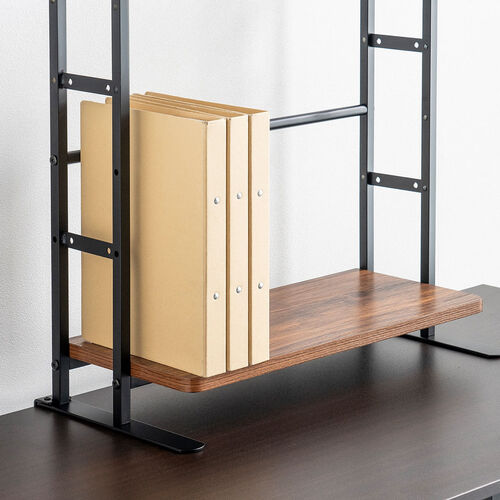 デスク上収納ラック（机上台・幅62.5cm・クランプ式・2段・ハイタイプ・シェルフ・机上ラック・モニター台・モニター裏収納・木目調・ダークブラウン）