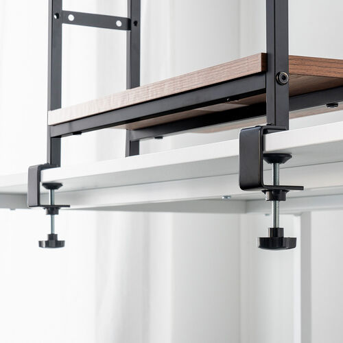 デスク上収納ラック（机上台・幅62.5cm・クランプ式・2段・ハイタイプ・シェルフ・机上ラック・モニター台・モニター裏収納・木目調・ダークブラウン）