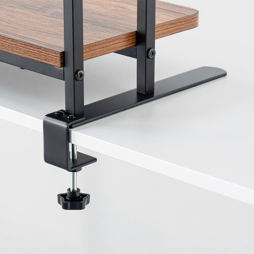 デスク上収納ラック（机上台・幅62.5cm・クランプ式・2段・ハイタイプ・シェルフ・机上ラック・モニター台・モニター裏収納・木目調・ダークブラウン）